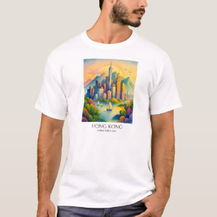 香港スカイライン水彩画 旅行 Tシャツ
