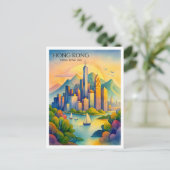 香港スカイライン水彩絵葉書 | 移動Gif シーズンポストカード (スタンド正面)
