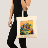 香港スカイライン水彩 | トラベルGIF トートバッグ (正面(商品))