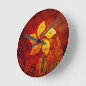 香港スカイラインHK国旗の背グランジ景イラースト ラウンド壁時計 (傾斜)