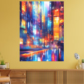 香港ネオンライトシティカラフルスケープ キャンバスプリント (インサイチュ (リビング))