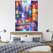香港ネオンライトシティカラフルスケープ キャンバスプリント (インサイチュ (寝室))