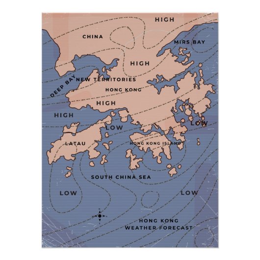 香港ビンテージ気象図 ポスター (正面)