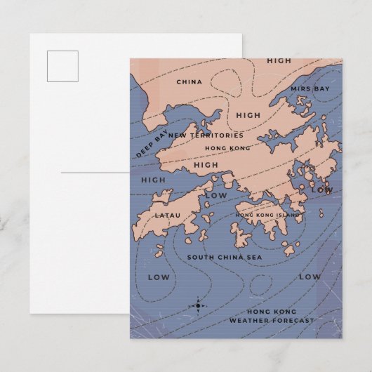 香港ヴィンテージ天気図 インビテーションポストカード (正面/裏面)
