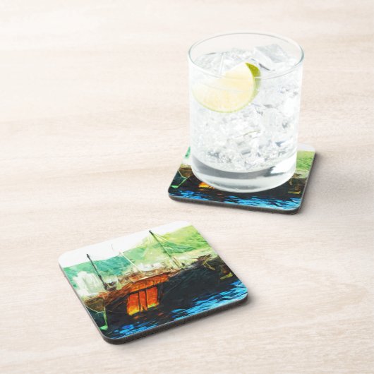香港中国の港のジャンク抽象芸術 コースター (右側)