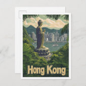 香港中国アートヴィンテージトラベルイラストレーション ポストカード (正面/裏面)
