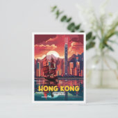 香港中国ヴィンテージ旅行イラストレーション ポストカード (スタンド正面)
