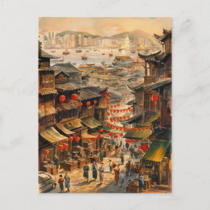 香港中国通り絵を描ヴィンテージ ポストカード