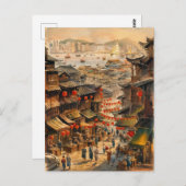 香港中国通り絵を描ヴィンテージ ポストカード (正面/裏面)