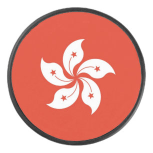 香港国旗を持つ愛国的なホッケーパック アイスホッケーパック