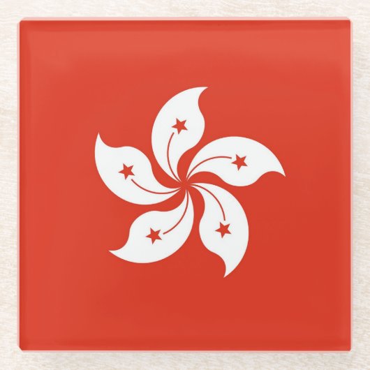 香港国旗を掲げたガラスのコースター ガラスコースター (正面)