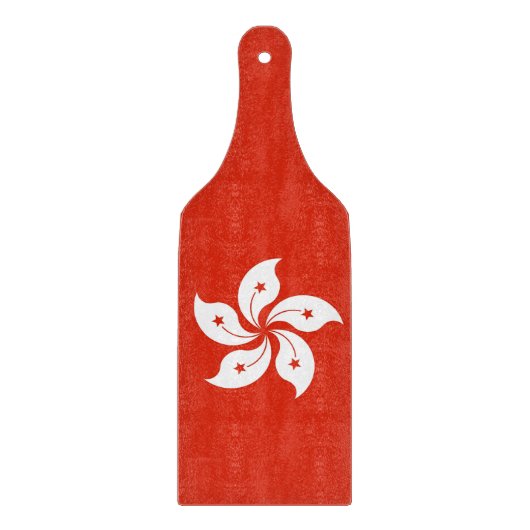 香港国旗を掲げたガラス製カッティングボードパドル カッティングボード (正面)