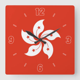 香港国旗赤白の蘭のナンバーズ愛国 スクエア壁時計