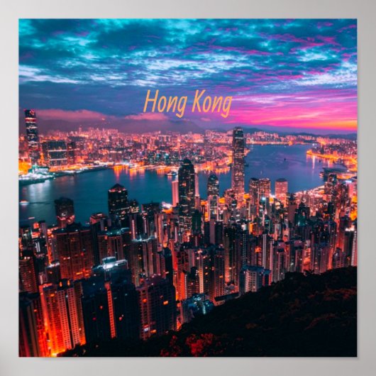 香港超高層ビルスカイラインナイトライト ポスター (正面)