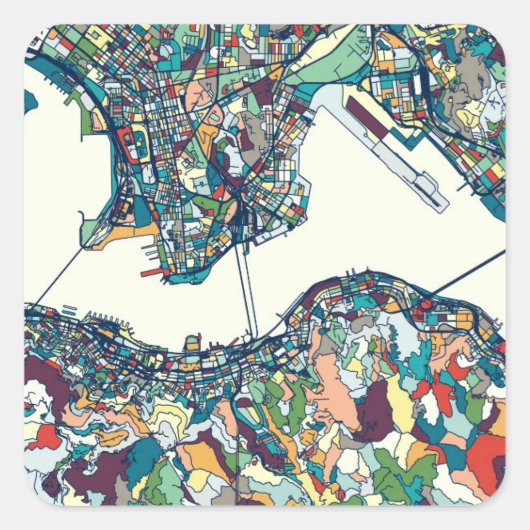 香港、中国の地図 スクエアシール (正面)