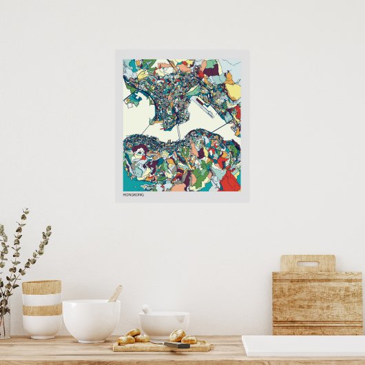 香港、中国の地図 ポスター (キッチン)