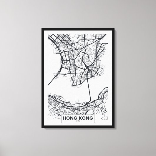 香港、中国 |白黒街の地図 キャンバスプリント (正面)