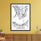 香港、中国 |白黒街の地図 キャンバスプリント (インサイチュ (リビング))
