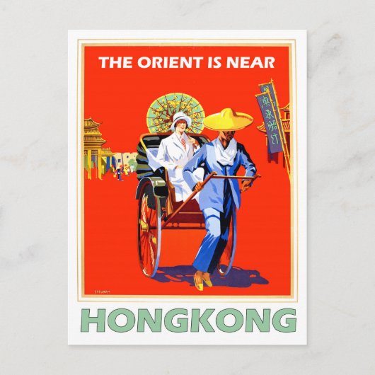 香港、人力車の女性、ヴィンテージ旅行 ポストカード (正面)