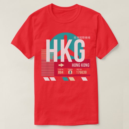 香港HKG空港コード手荷物ラベル3 Tシャツ (デザイン正面)