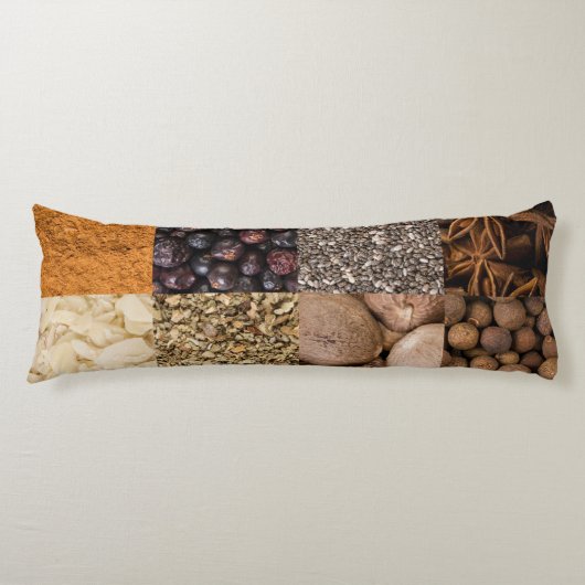 香辛料と食材のコラージュ ボディピロー (正面)