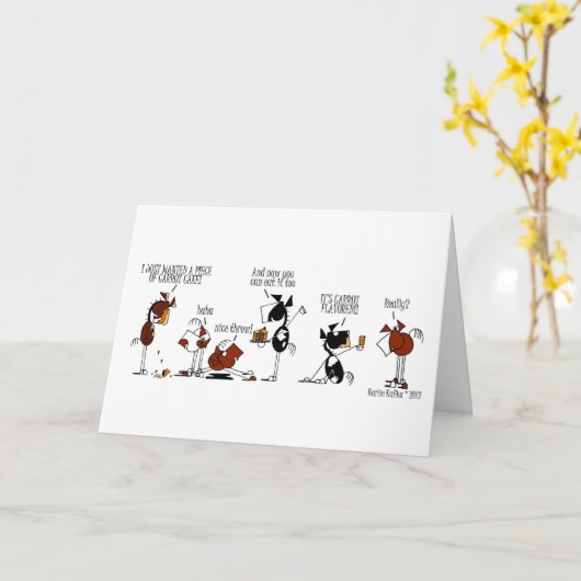 馬おもしろいとニンジンのケーキ漫画の誕生日カード カード (黄色い花)