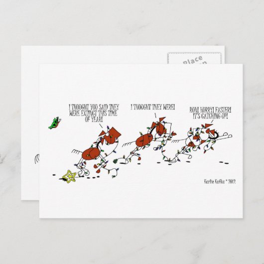 馬おもしろいと蝶のクリスマス漫画はがき シーズンポストカード (正面/裏面)