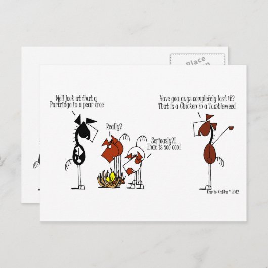 馬おもしろいと鶏の漫画はがき ポストカード (正面/裏面)