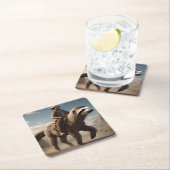 馬おもしろいに乗ったカウボーイ スクエアペーパーコースター (インサイチュ)