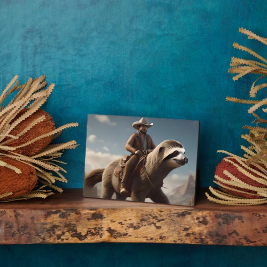 馬おもしろいに乗ったカウボーイ フォトプラーク (側面)