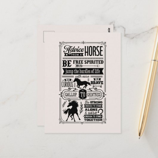 馬おもしろいアドバイスワードアートカントリー ポストカード (正面/裏面インサイチュ)