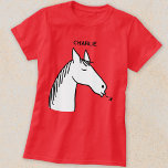 馬おもしろいパーソナライズされた Tシャツ<br><div class="desc">動物おもしろいや馬、乗馬を愛する人のための漫画の馬のデザイン。名前をパーソナライズに変更。</div>