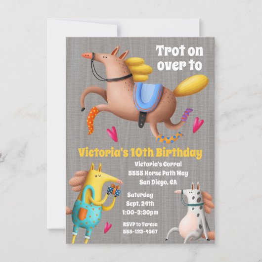 馬おもしろいファンキー生誕生会への招待 招待状 (正面)