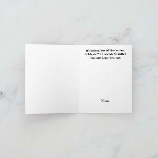 馬おもしろい付きカウボーイグリーティングカードの日 カード (内部)