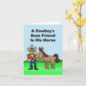 馬おもしろい付きカウボーイグリーティングカードの日 カード (黄色い花)