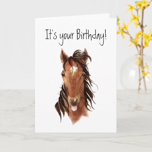 馬おもしろい舌を突き出し、侮辱誕生日 カード (黄色い花)