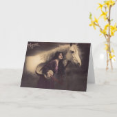 馬およびギターを持つロマンチックな女の子 カード (黄色い花)