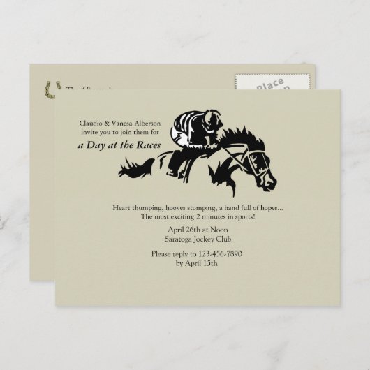 馬およびジョッキーの郵便はがき インビテーションポストカード (正面/裏面)