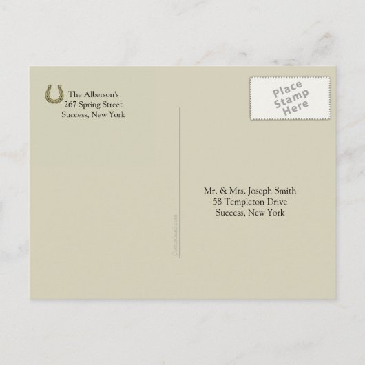 馬およびジョッキーの郵便はがき インビテーションポストカード (裏面)