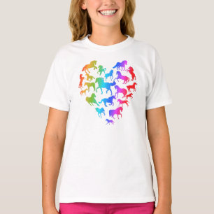 馬およびハートのTシャツの虹 Tシャツ
