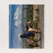 馬およびライダーとの山SHASTA ジグソーパズル (縦)