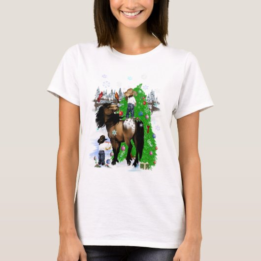 馬および子供のクリスマスのワイシャツ Tシャツ (正面)