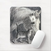 "馬および猫"のヴィンテージのイラストレーション マウスパッド (マウス)