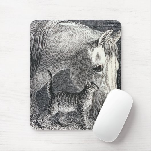 "馬および猫"のヴィンテージのイラストレーション マウスパッド (マウス)
