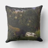 馬および睡眠の黒人男性を攻撃しているトラ( クッション (裏面)