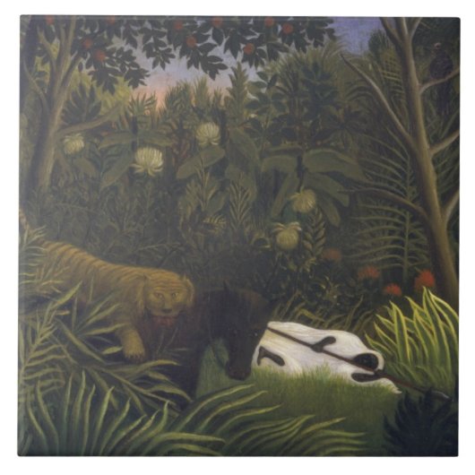 馬および睡眠の黒人男性を攻撃しているトラ( タイル (正面)