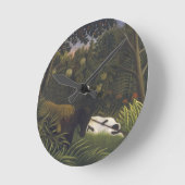 馬および睡眠の黒人男性を攻撃しているトラ( ラウンド壁時計 (傾斜)