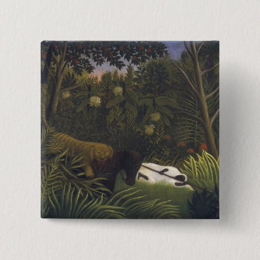 馬および睡眠の黒人男性を攻撃しているトラ( 缶バッジ (正面)