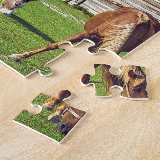 馬および納屋との美しい農場場面 ジグソーパズル (側面)