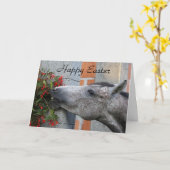 馬および花のハッピーイースター カード (黄色い花)